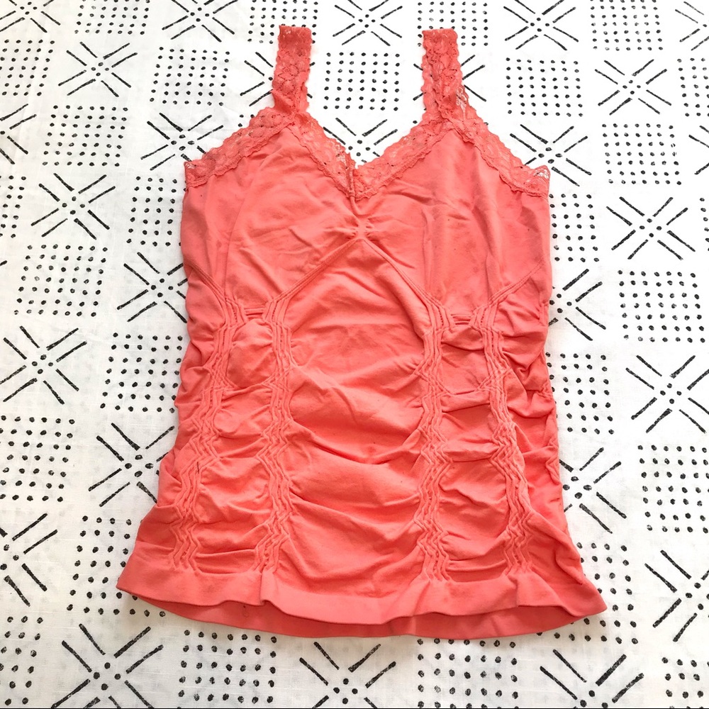 FIRE CORAL LACEY RUCHED WOMENS CAMI